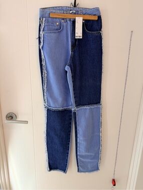 NWT The Ragged Priest "Equilibrium" Quarter Panel Mom Jeans Two Tone Patchwork